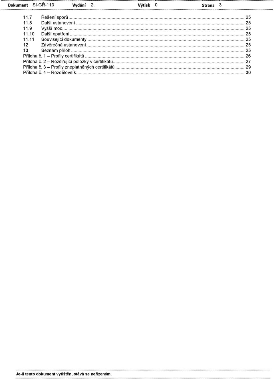 .. 25 Příloha č. 1 Profily certifikátů... 26 Příloha č. 2 Rozšiřující položky v.
