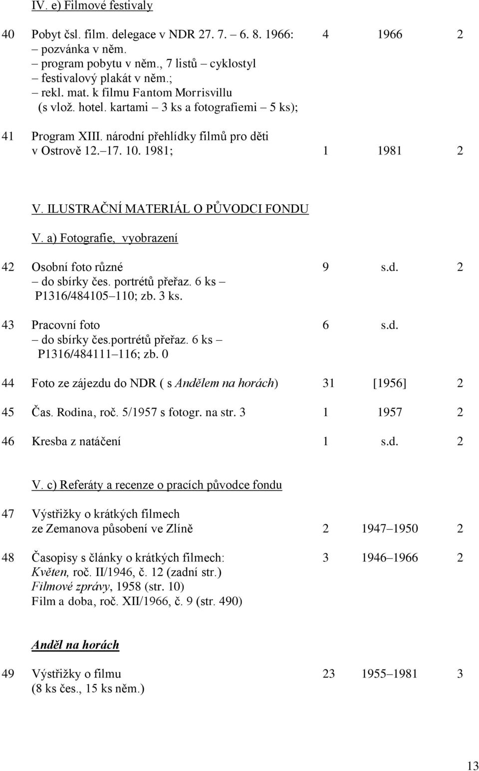 ILUSTRAČNÍ MATERIÁL O PŮVODCI FONDU V. a) Fotografie, vyobrazení 42 Osobní foto různé 9 s.d. 2 do sbírky čes. portrétů přeřaz. 6 ks P1316/484105 110; zb. 3 ks. 43 Pracovní foto 6 s.d. do sbírky čes.portrétů přeřaz. 6 ks P1316/484111 116; zb.