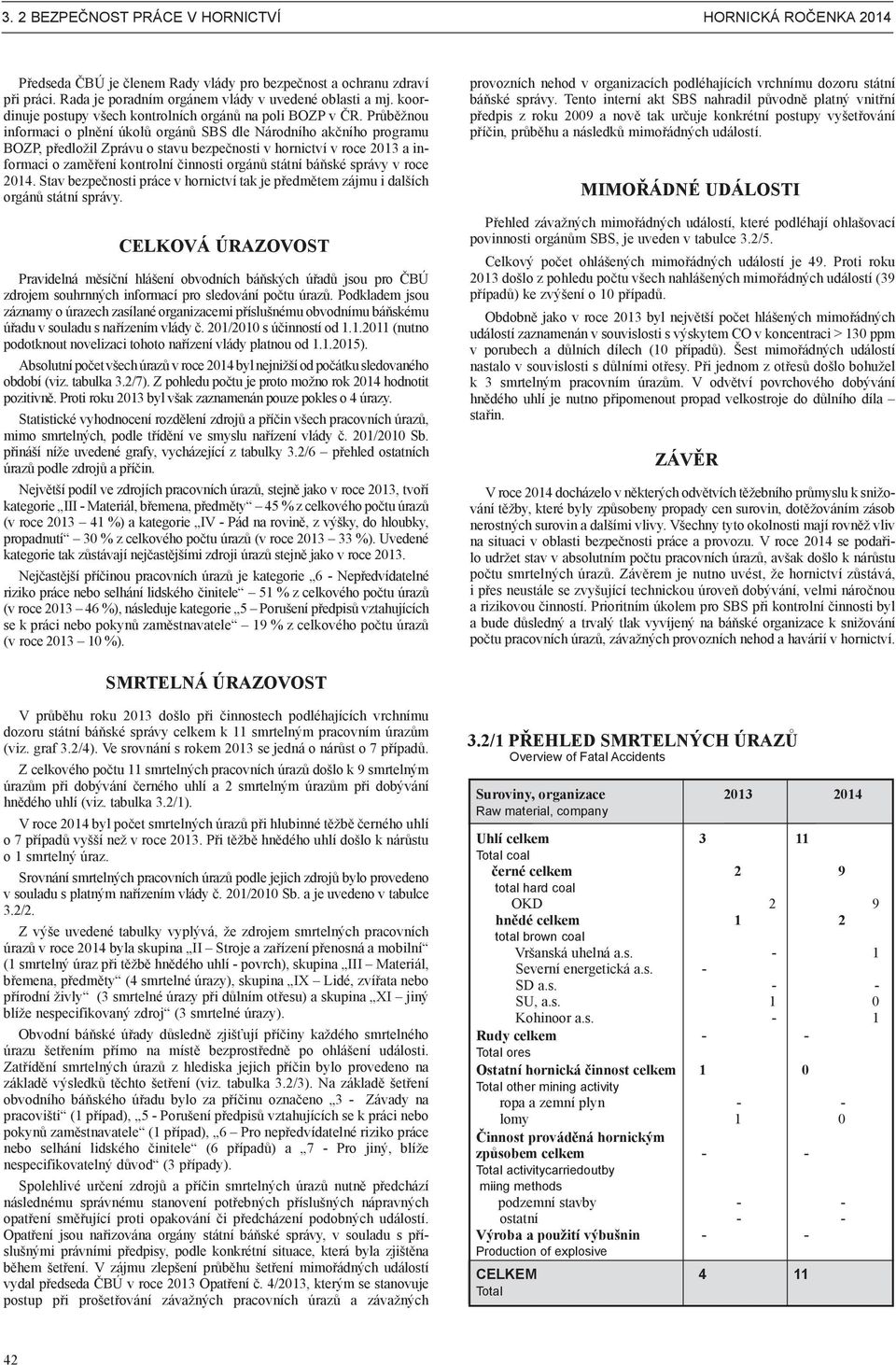 Průběžnou informaci o plnění úkolů orgánů SBS dle Národního akčního programu BOZP, předložil Zprávu o stavu bezpečnosti v hornictví v roce 2013 a informaci o zaměření kontrolní činnosti orgánů státní