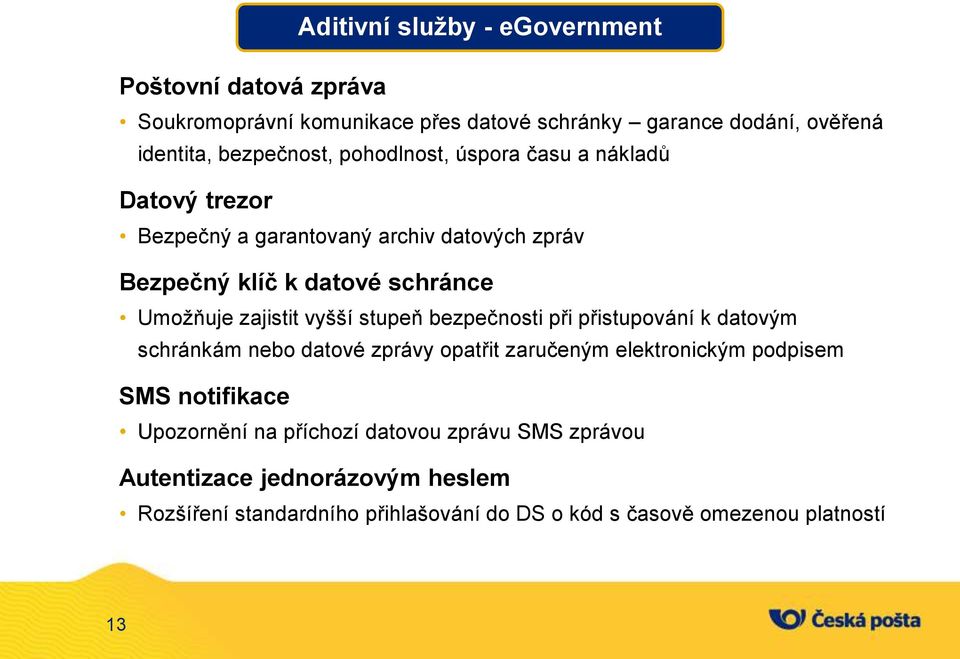 vyšší stupeň bezpečnosti při přistupování k datovým schránkám nebo datové zprávy opatřit zaručeným elektronickým podpisem SMS notifikace