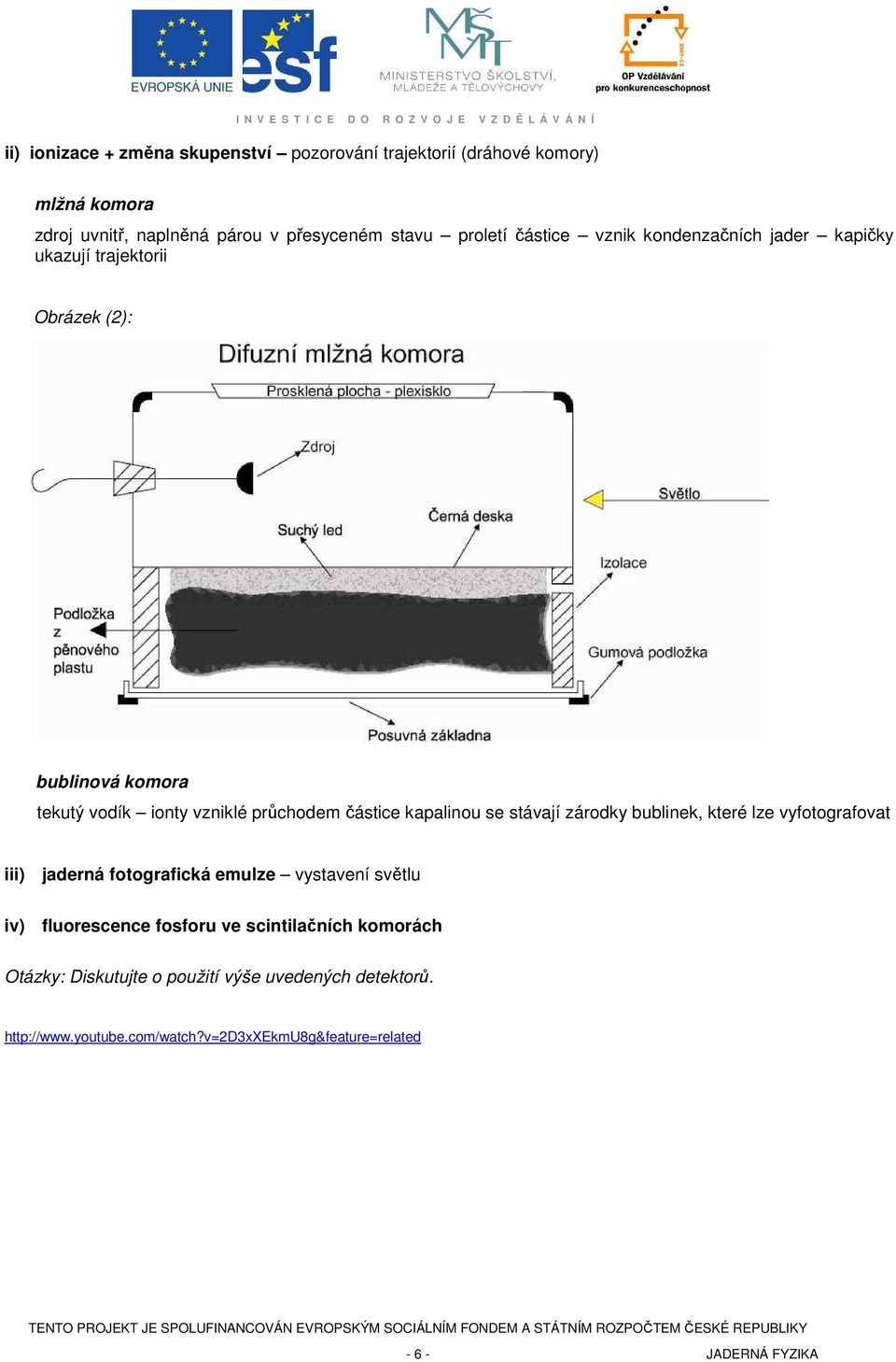 kapalinou se stávají zárodky bublinek, které lze vyfotografovat iii) jaderná fotografická emulze vystavení světlu iv) fluorescence fosforu ve