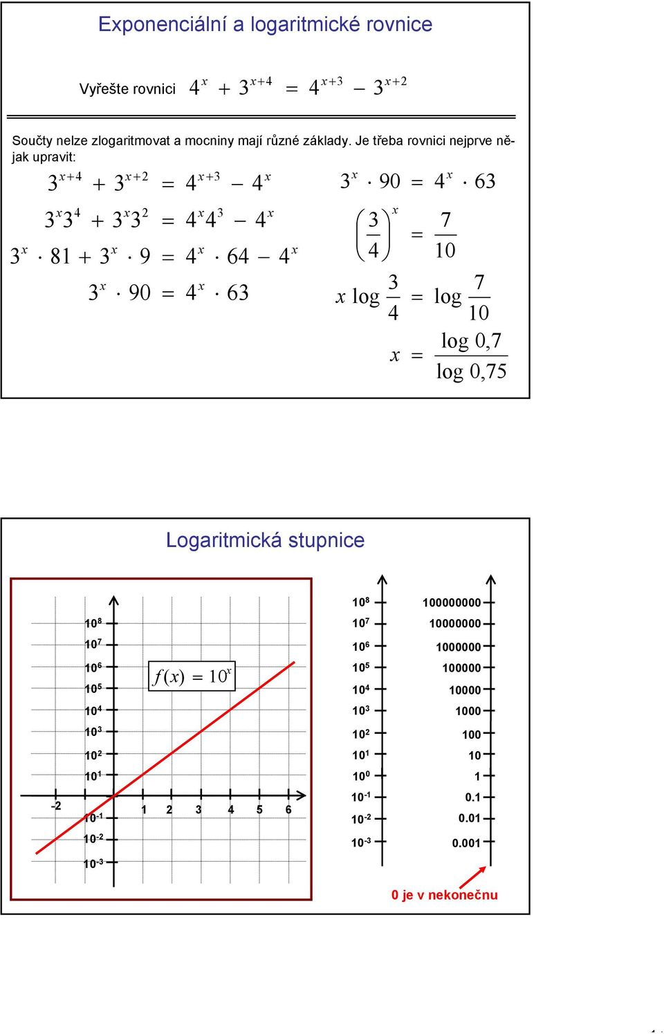 Je třeb rovnici nejprve nějk uprvit: 8 9 90 6 6 90 log 7 0 6 7 log 0 log 0,7 log 0,75