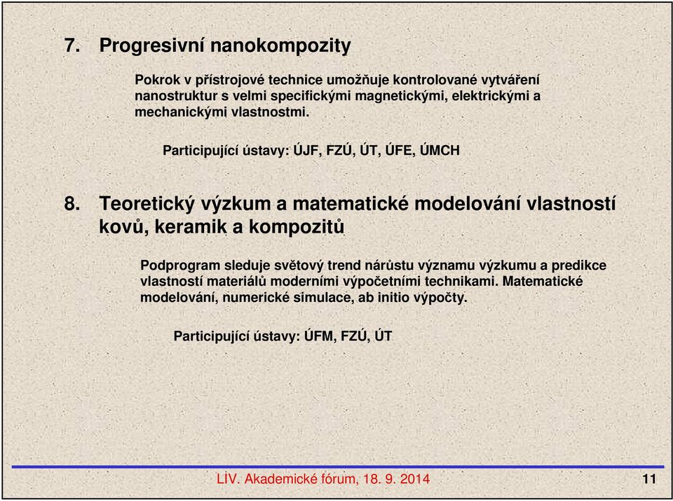 Teoretický výzkum a matematické modelování vlastností kovů, keramik a kompozitů Podprogram sleduje světový trend nárůstu významu