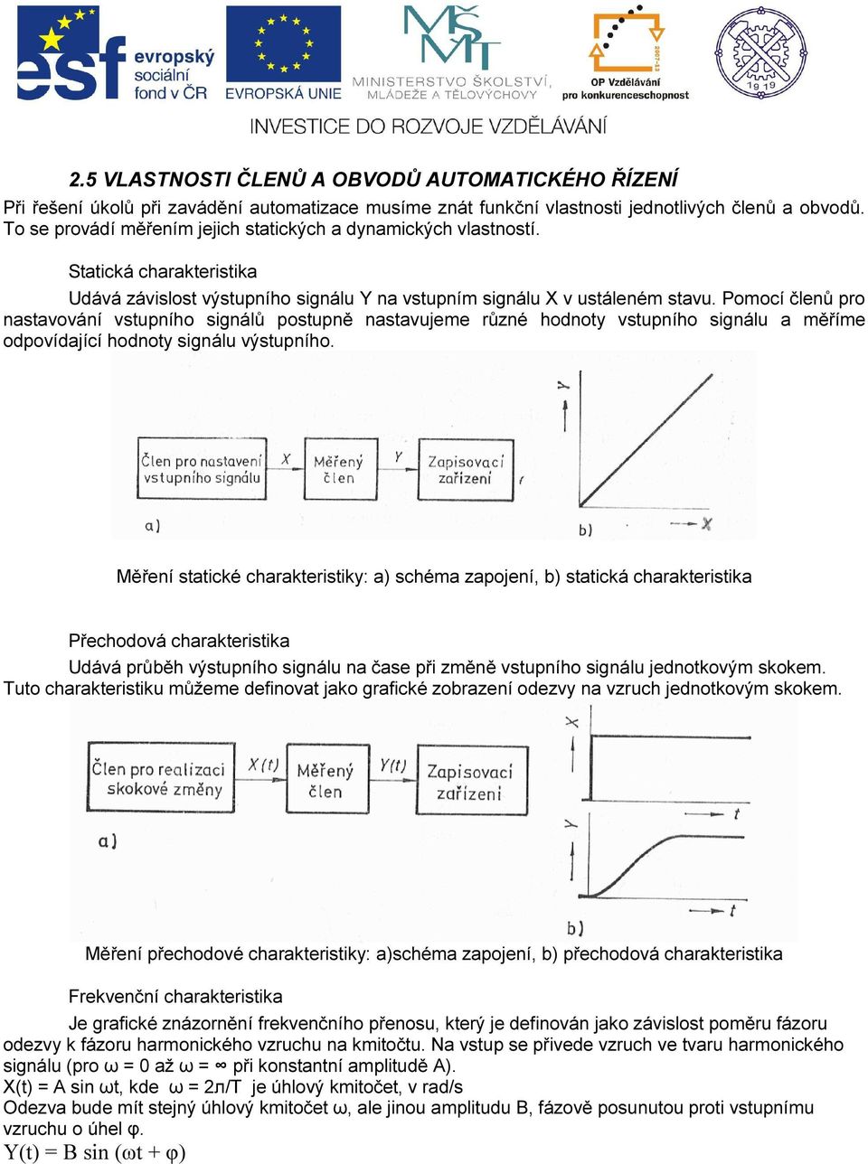 Pomocí členů pro nastavování vstupního signálů postupně nastavujeme různé hodnoty vstupního signálu a měříme odpovídající hodnoty signálu výstupního.