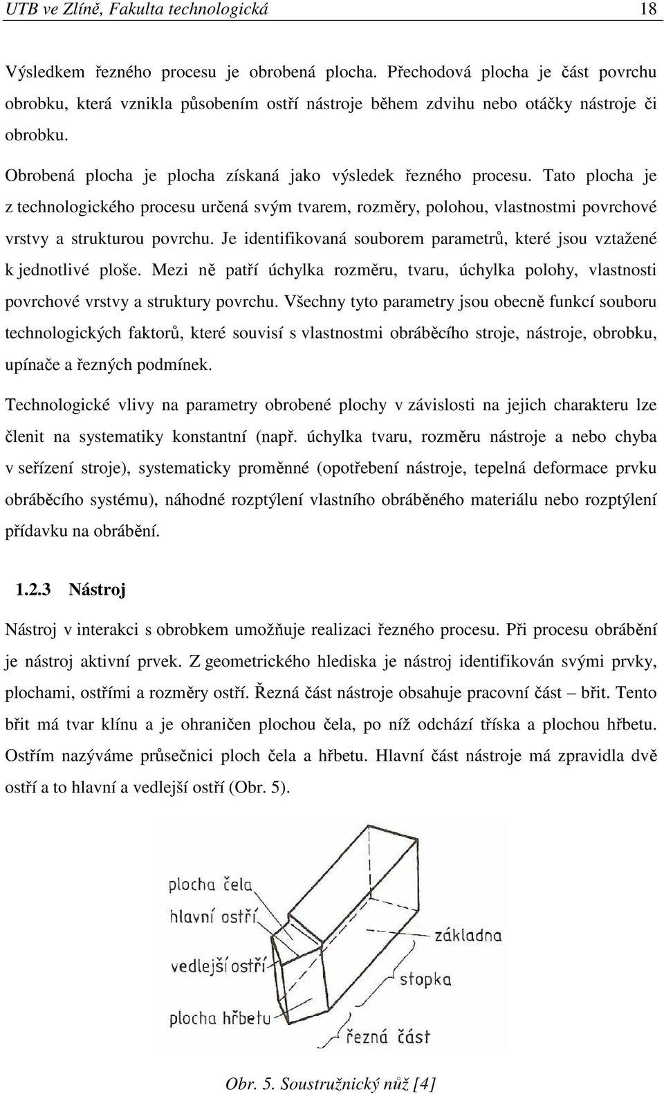 Tato plocha je z technologického procesu určená svým tvarem, rozměry, polohou, vlastnostmi povrchové vrstvy a strukturou povrchu.