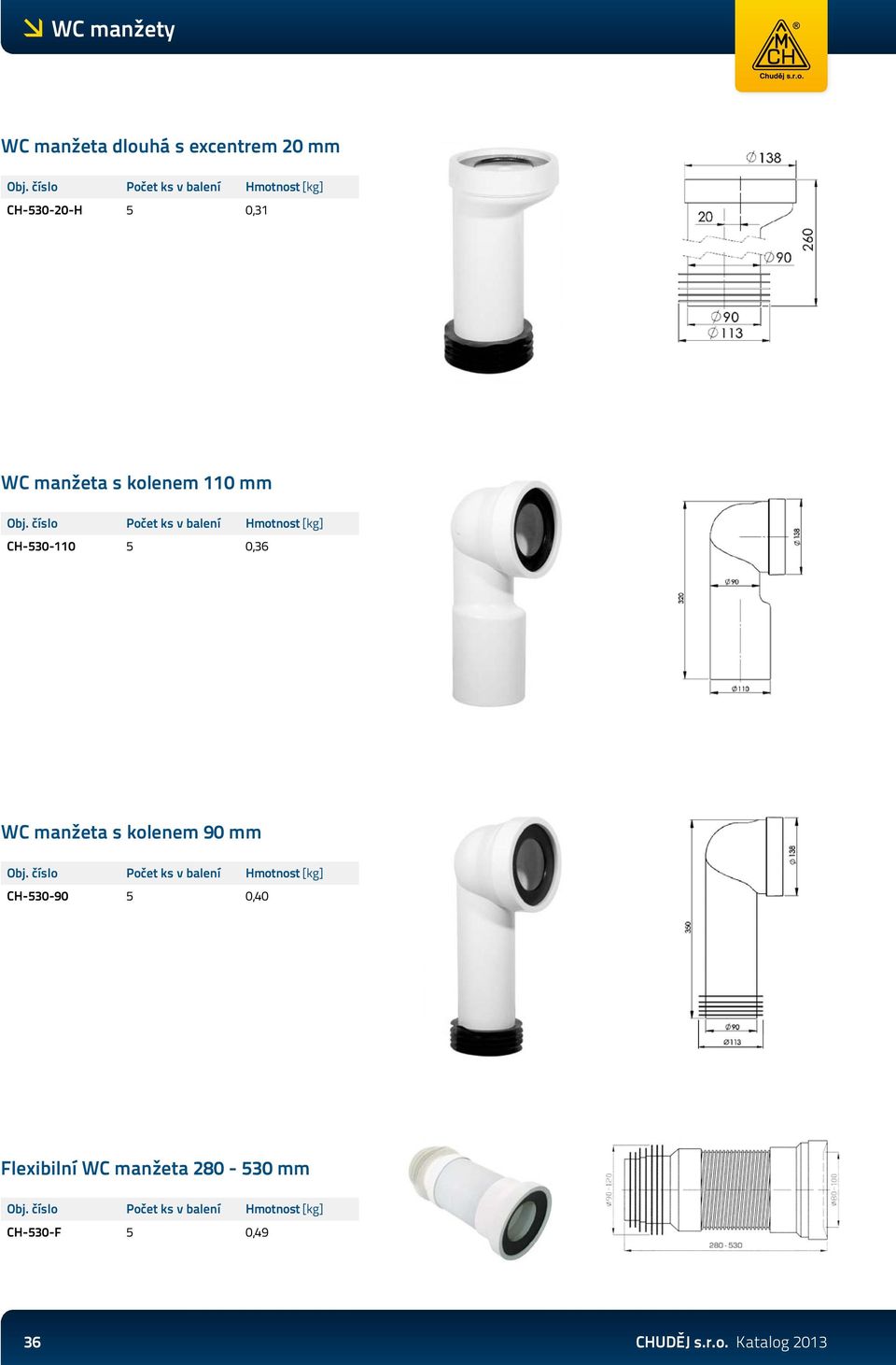 manžeta s kolenem 90 mm CH-530-90 5 0,40 Flexibilní WC