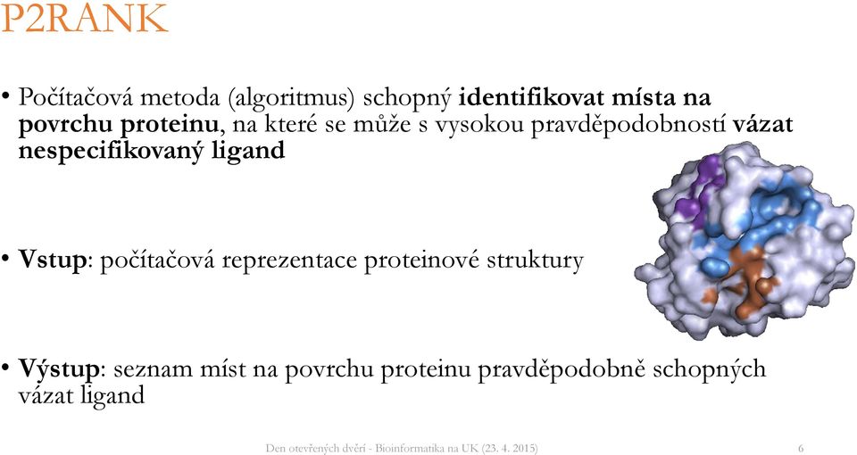 nespecifikovaný ligand Vstup: počítačová reprezentace proteinové