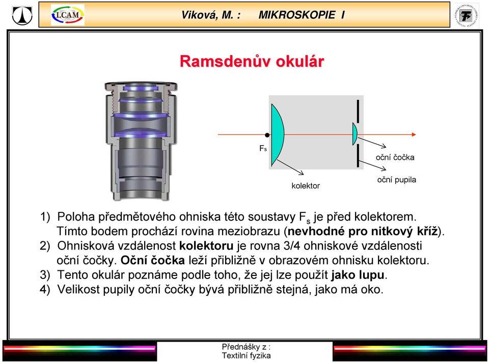 2) Ohnisková vzdálenost kolektoru je rovna 3/4 ohniskové vzdálenosti oční čočky.