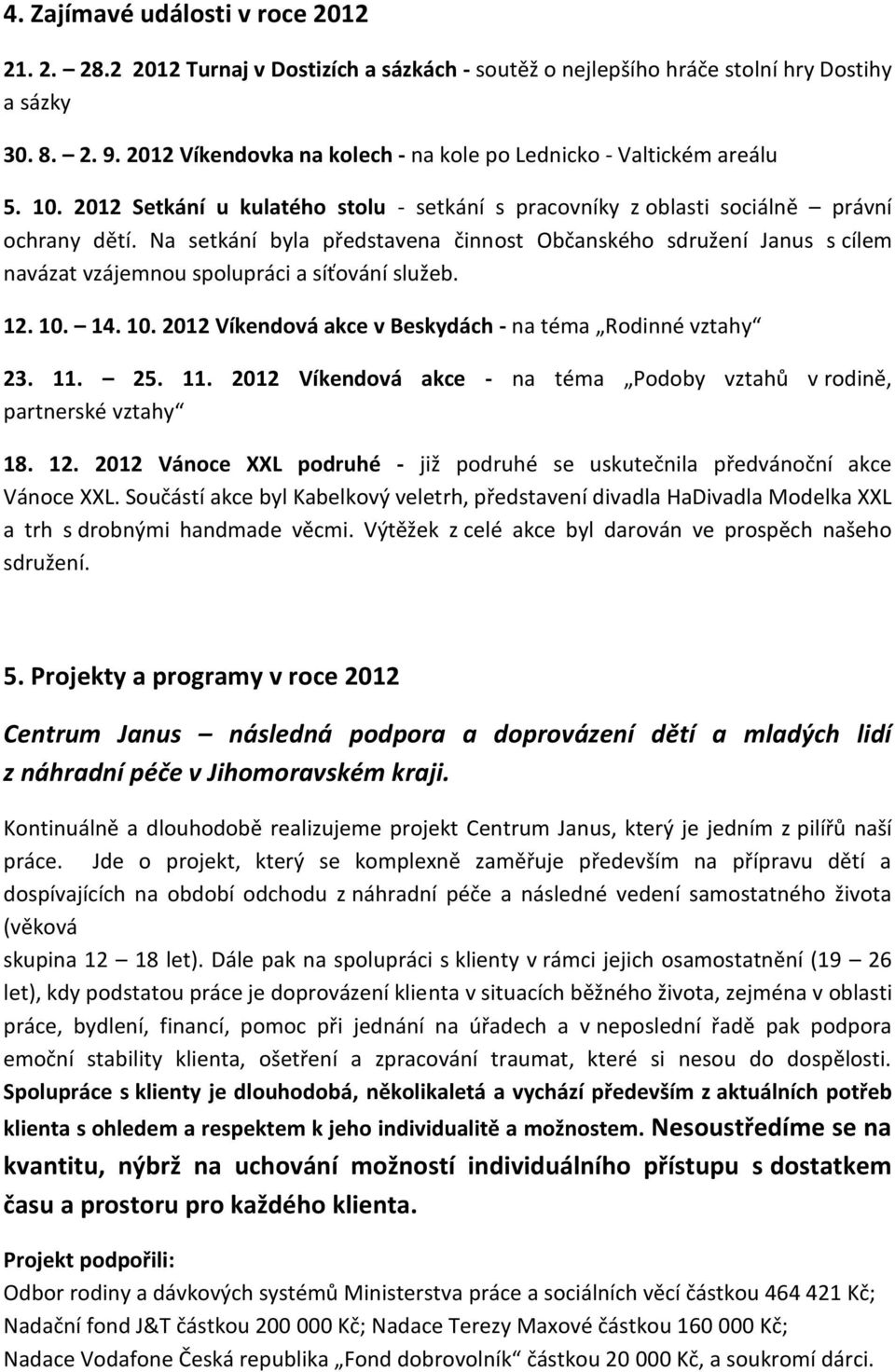 Na setkání byla představena činnost Občanského sdružení Janus s cílem navázat vzájemnou spolupráci a síťování služeb. 12. 10. 14. 10. 2012 Víkendová akce v Beskydách - na téma Rodinné vztahy 23. 11.