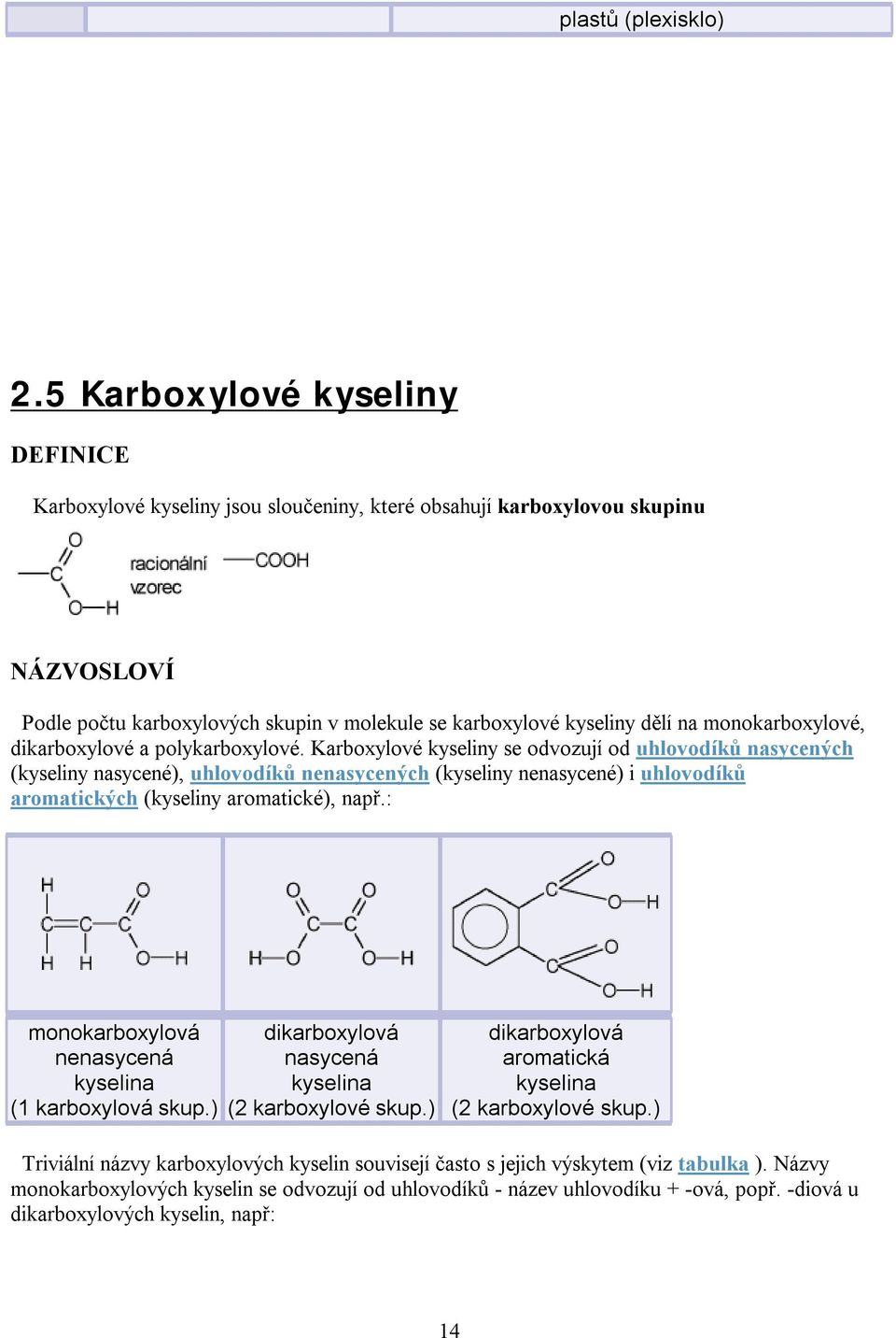 monokarboxylové, dikarboxylové a polykarboxylové.
