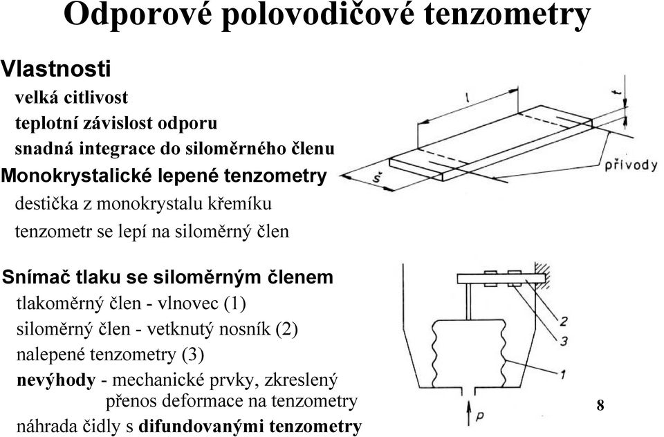 tlaku se silomernym c lenem tlakomá rny clen - vlnovec (1) silomá rny c len - vetknuty nosnık (2) nalepene tenzometry