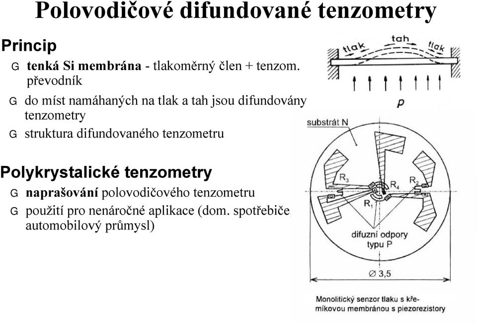 prevodnık do mıst namahanych na tlak a tah jsou difundovany tenzometry struktura