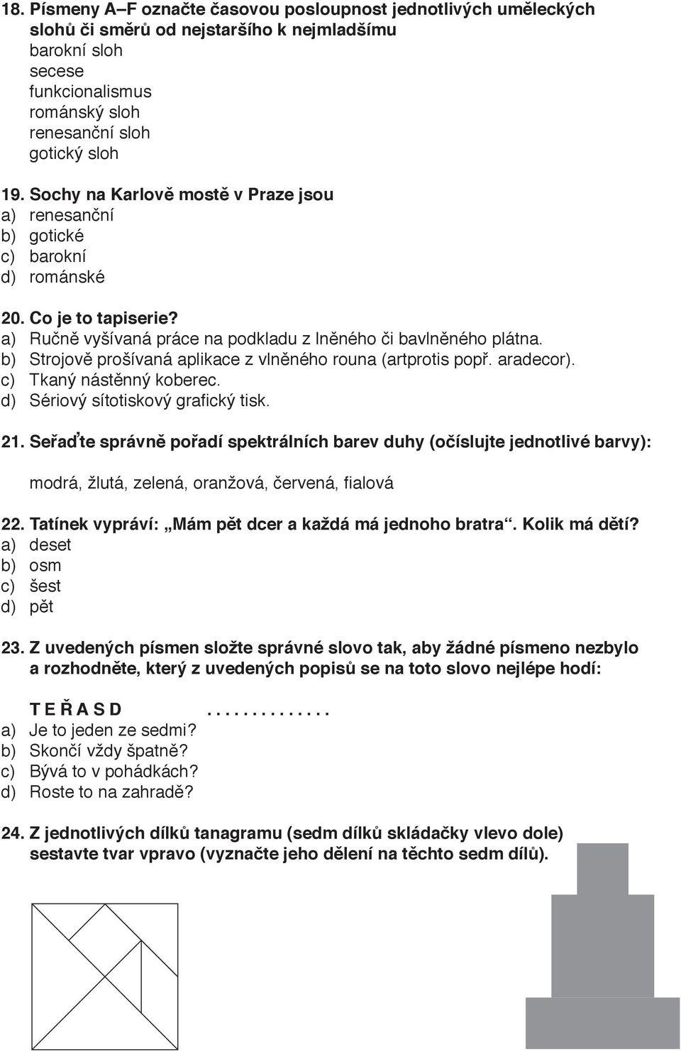 b) Strojově prošívaná aplikace z vlněného rouna (artprotis popř. aradecor). c) Tkaný nástěnný koberec. d) Sériový sítotiskový grafický tisk. 21.