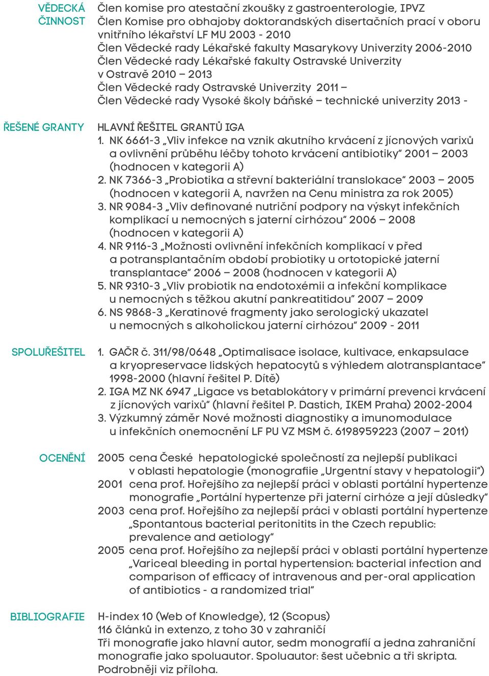 Ostravské Univerzity 2011 Člen Vědecké rady Vysoké školy báňské technické univerzity 2013 - Hlavní řešitel grantů IGA 1.