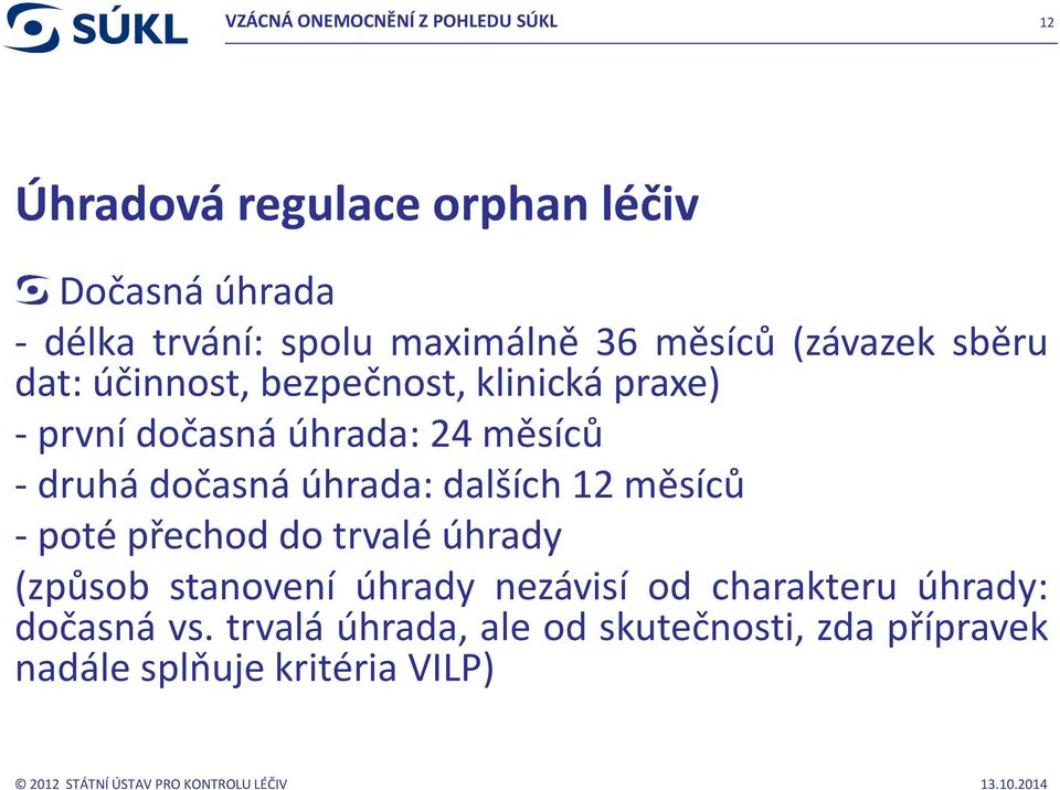 12 měsíců - poté přechod do trvalé úhrady (způsob stanovení úhrady nezávisí od charakteru úhrady: dočasná vs.