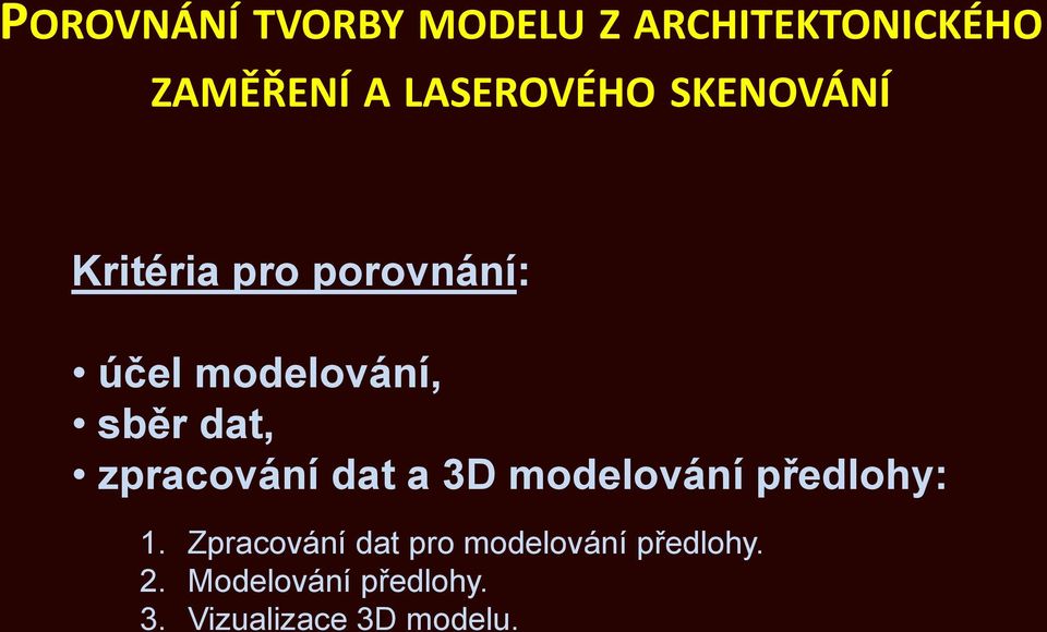 sběr dat, zpracování dat a 3D modelování předlohy: 1.