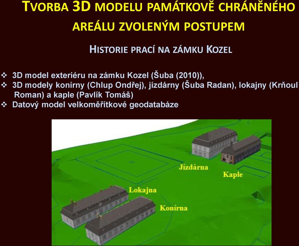 (2010)), 3D modely konírny (Chlup Ondřej), jízdárny (Šuba Radan),