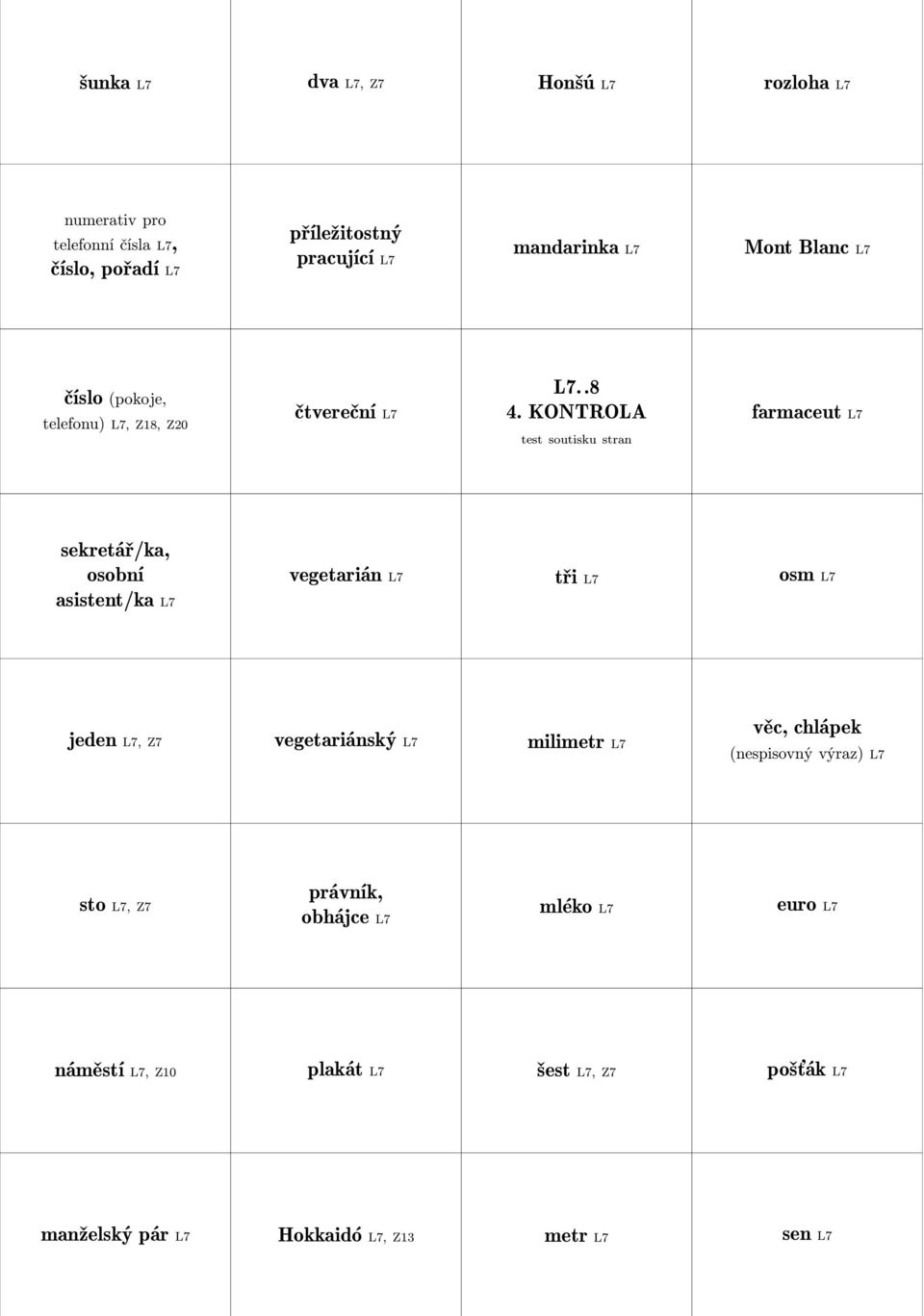 KONTROLA test soutisku stran farmaceut L7 sekretář/ka, osobní asistent/ka L7 vegetarián L7 tři L7 osm L7 jeden L7, Z7 vegetariánský