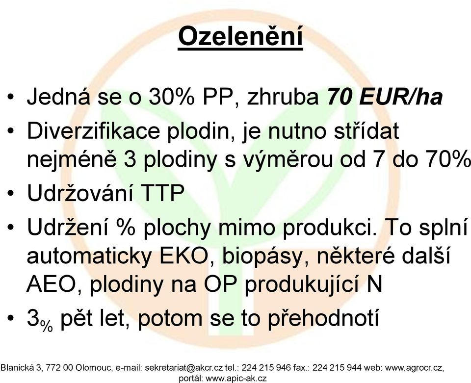 Udržení % plochy mimo produkci.