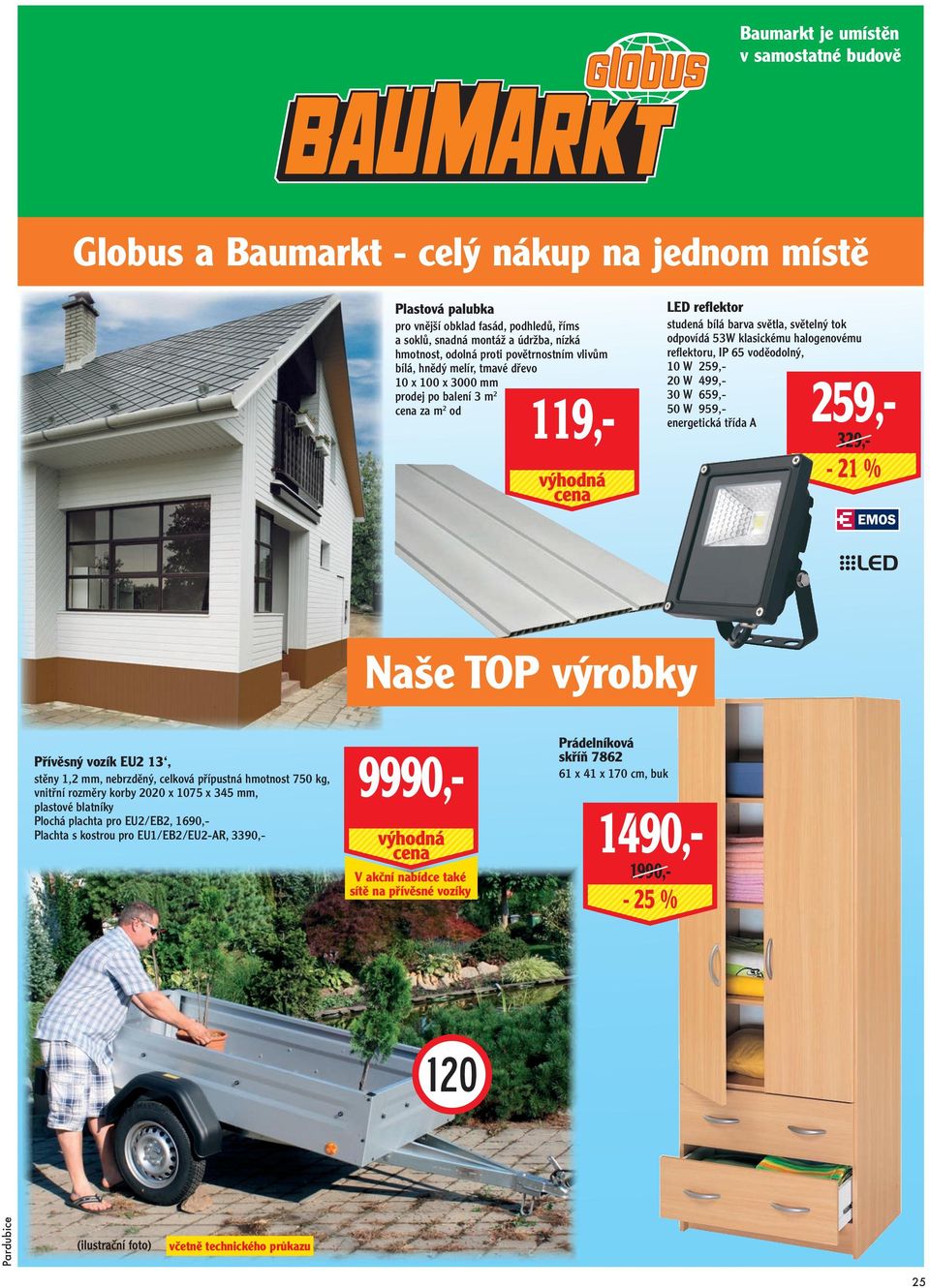 halogenovému refl ektoru, IP 65 voděodolný, 10 W 259,- 20 W 499,- 30 W 659,- 50 W 959,- energetická třída A 119,- 259,- 329,- - 21 % Naše TOP výrobky Přívěsný vozík EU2 13 stěny 1,2 mm, nebrzděný,