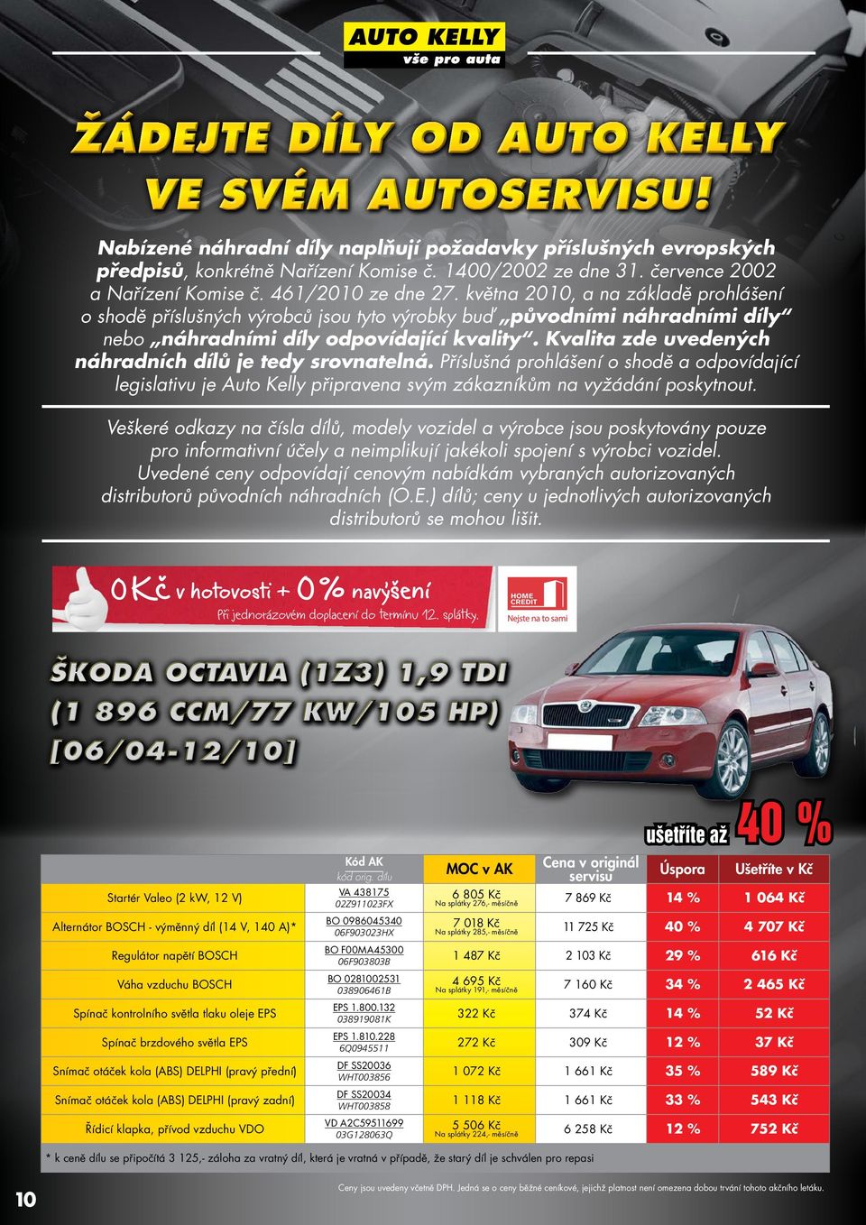 května 2010, a na základě prohlášení o shodě příslušných výrobců jsou tyto výrobky buď původními náhradními díly nebo náhradními díly odpovídající kvality.