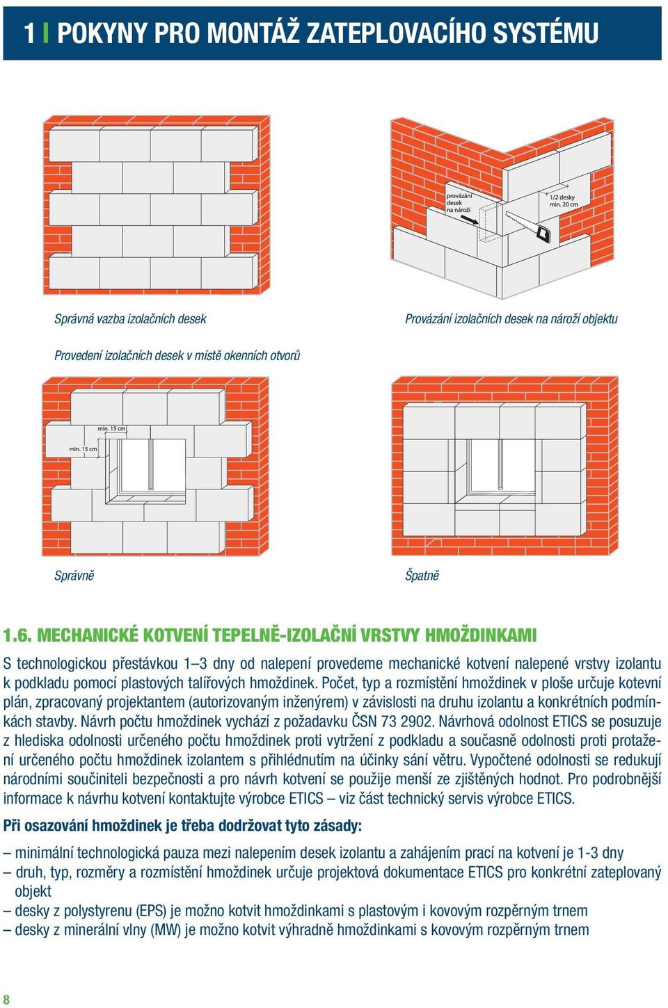 objektu Provedení izolačních desek v místě okenních otvorů Provázání izolačních desek na nároží správně objektu správně správně Správně špatně Špatně špatně špatně 1.6.