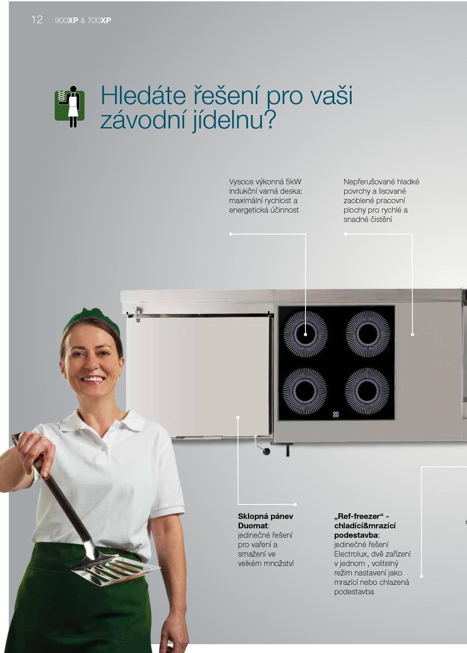 lisované zaoblené pracovní plochy pro rychlé a snadné čistění Sklopná pánev Duomat: jedinečné řešení pro vaření a