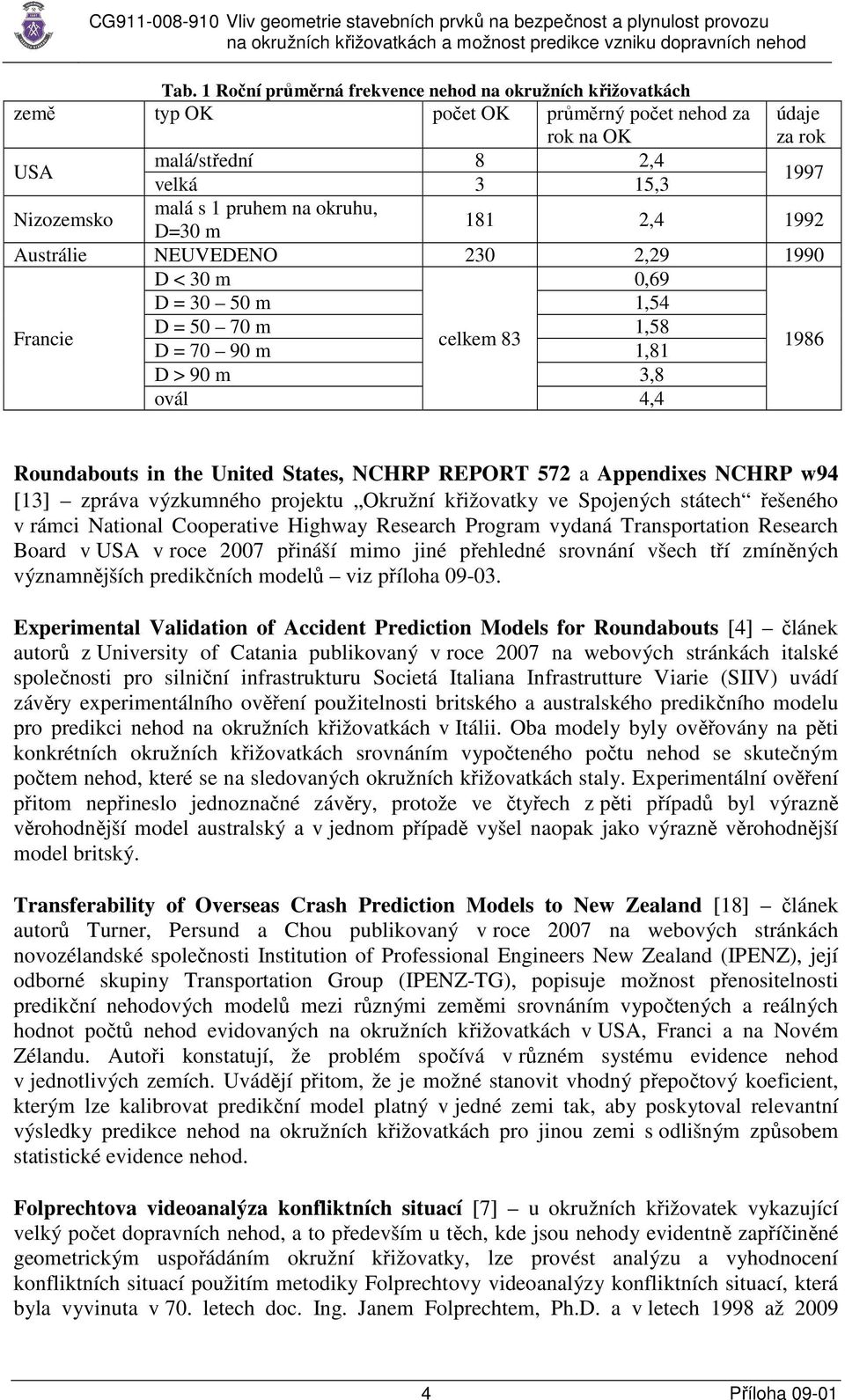 United States, NCHRP REPORT 572 a Appendixes NCHRP w94 [13] zpráva výzkumného projektu Okružní křižovatky ve Spojených státech řešeného v rámci National Cooperative Highway Research Program vydaná
