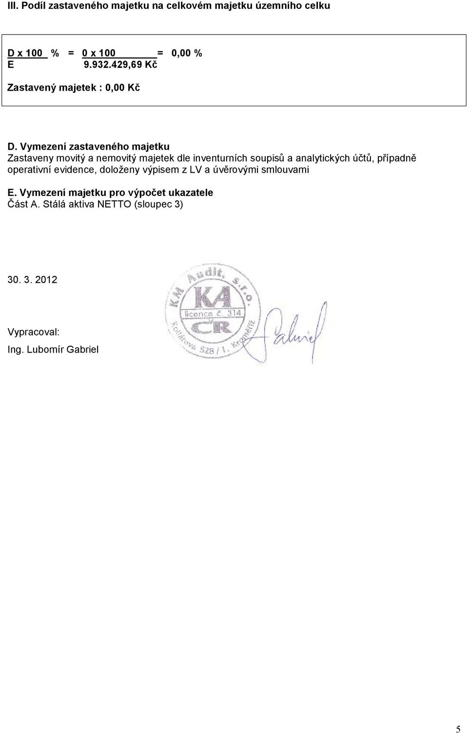 Vymezení zastaveného majetku Zastaveny movitý a nemovitý majetek dle inventurních soupisů a analytických účtů,