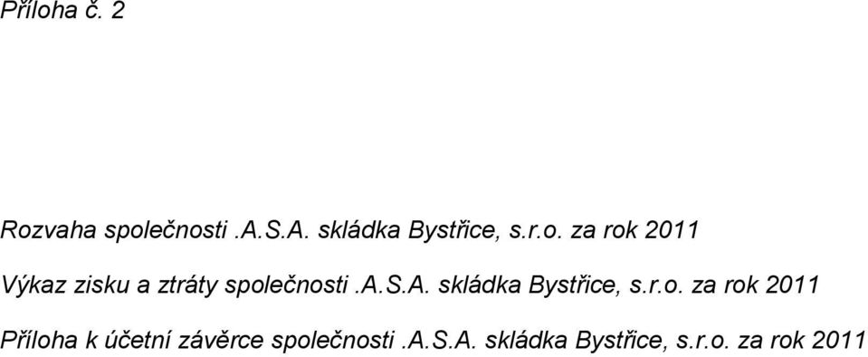 r.o. za rok 2011 Příloha k účetní závěrce společnosti.a.s.a. skládka Bystřice, s.