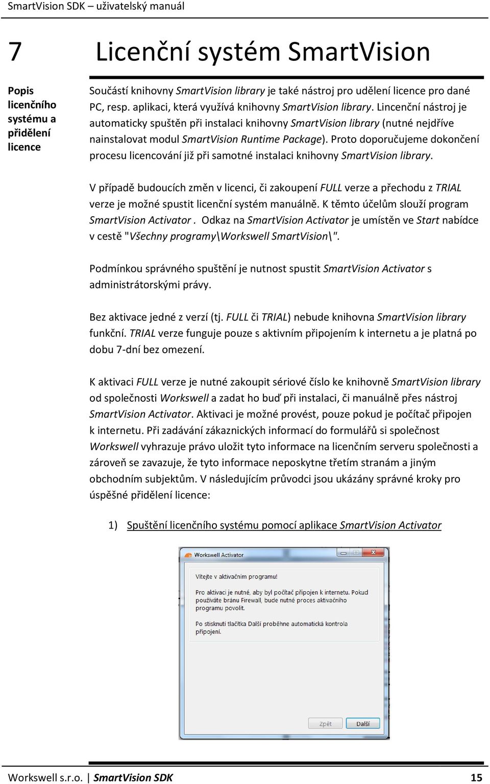 Lincenční nástroj je automaticky spuštěn při instalaci knihovny SmartVision library (nutné nejdříve nainstalovat modul SmartVision Runtime Package).