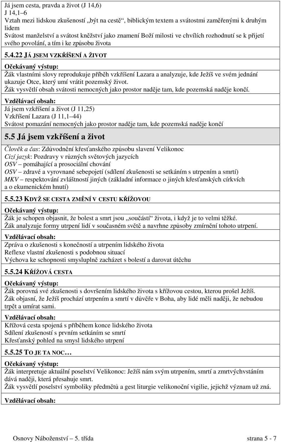 22 JÁ JSEM VZKŘÍŠENÍ A ŽIVOT Žák vlastními slovy reprodukuje příběh vzkříšení Lazara a analyzuje, kde Ježíš ve svém jednání ukazuje Otce, který umí vrátit pozemský život.