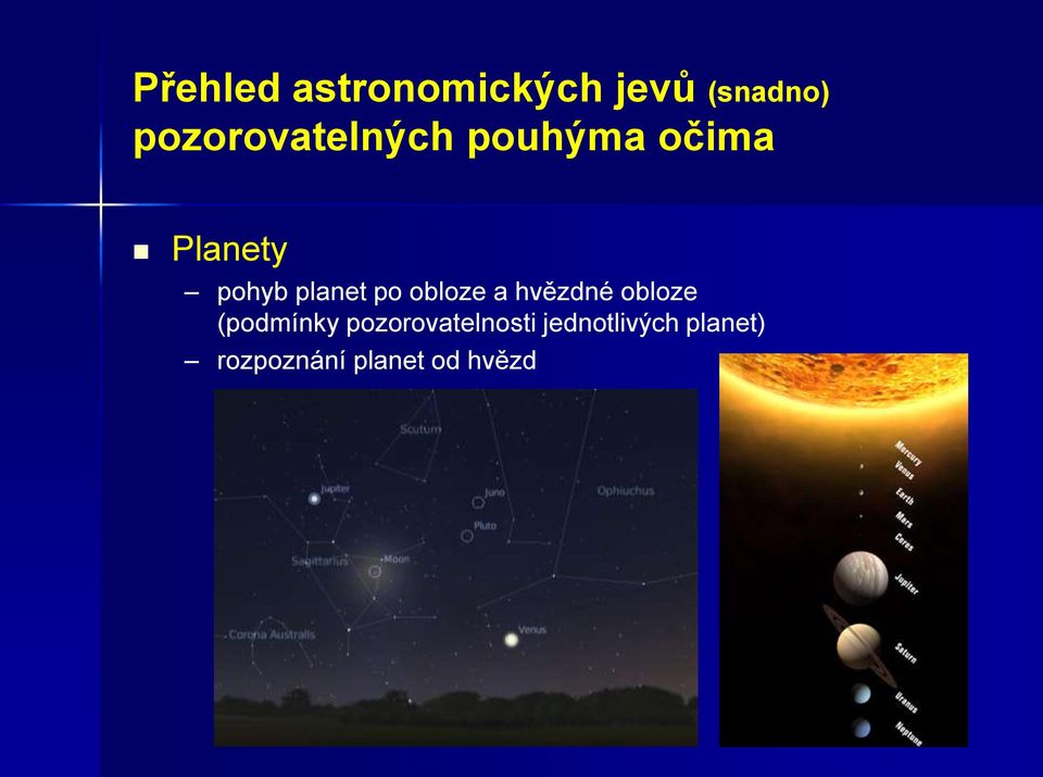 planet po obloze a hvězdné obloze (podmínky