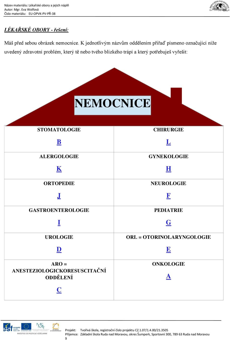 tvého blízkého trápí a který potřebuješ vyřešit: NEMOCNICE STOMATOLOGIE B ALERGOLOGIE K ORTOPEDIE J