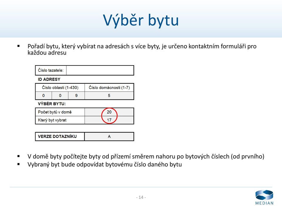 počítejte byty od přízemí směrem nahoru po bytových číslech (od