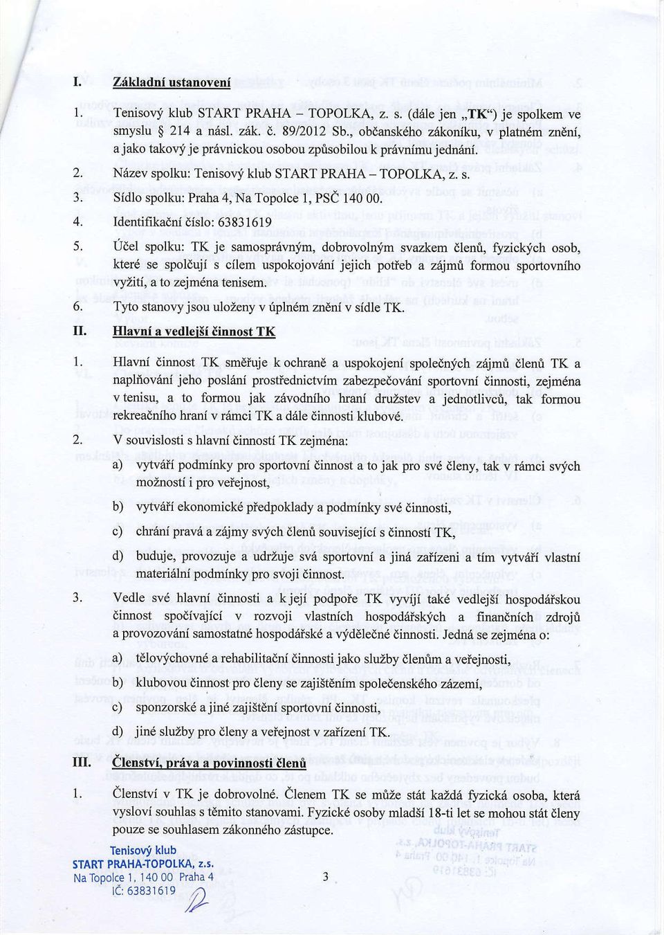 Na Topolce 1. PSC 140 00. Identifikadni dislo: 6383 1619 Udel spolku: TK je samospr.