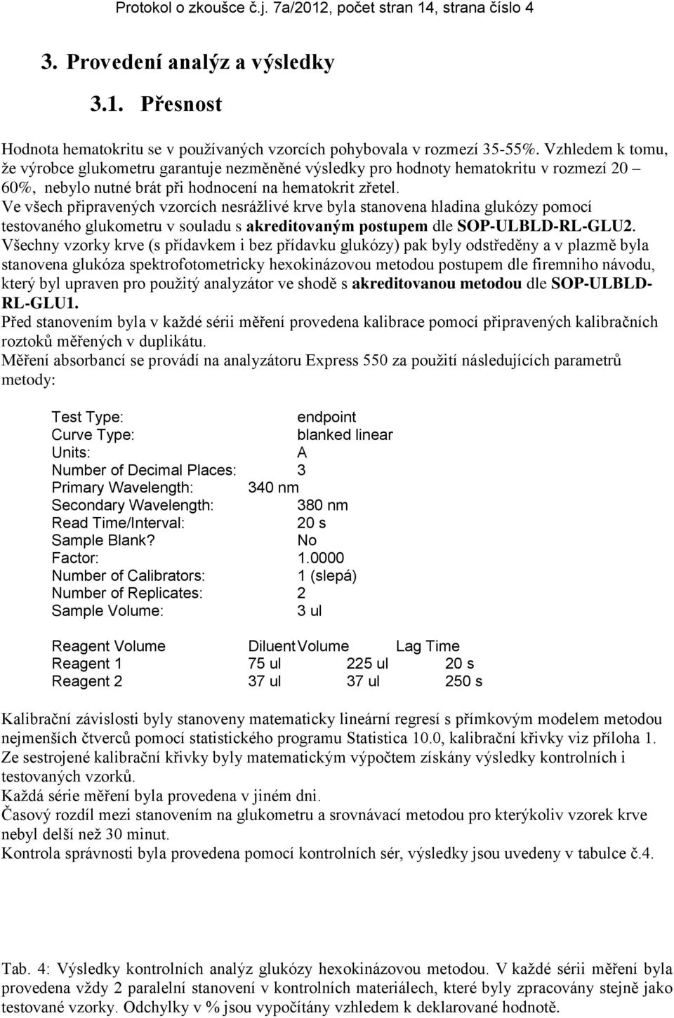 Ve všech připravených vzorcích nesrážlivé krve byla stanovena hladina glukózy pomocí testovaného glukometru v souladu s akreditovaným postupem dle SOP-ULBLD-RL-GLU2.