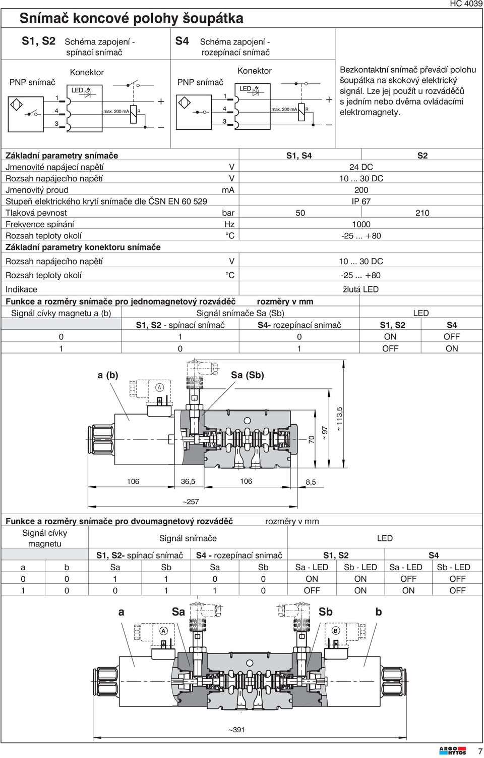 Základní parametry snímače S1, S4 S2 Jmenovité napájecí napětí V 24 DC Rozsah napájecího napětí V 10.