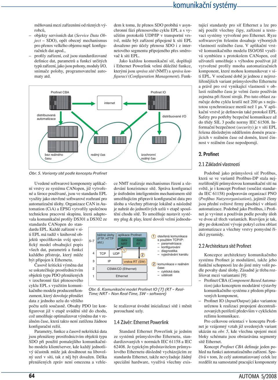 distribuovaná automatizace Profinet CBA bez reálného času Uvedené softwarové komponenty aplikační vrstvy ze systému CANopen, již vytvořené a široce používané, jsou ve standardu EPL využity jako