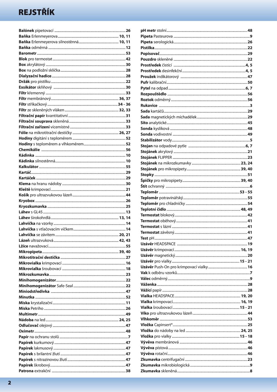 ..34-36 Filtr ze skleněných vláken... 32, 33 Filtrační papír kvantitativní...31 Filtrační souprava skleněná...33 Filtrační zařízení vícemístné...33 Fólie na mikrotitrační destičky.