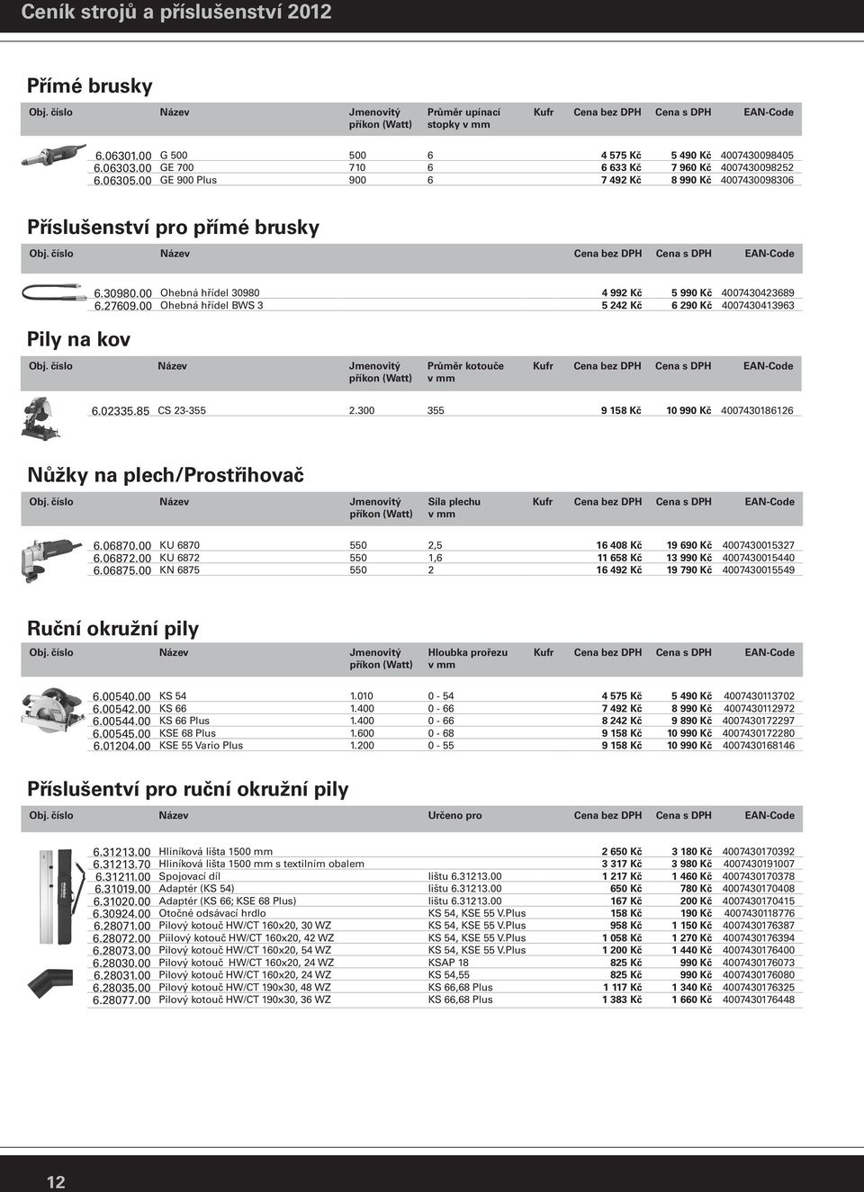 00 Ohebná hřídel BWS 3 5 242 Kč 6 290 Kč 4007430413963 Průměr kotouče 6.02335.85 CS 23-355 2.300 355 9 158 Kč 10 990 Kč 4007430186126 Nůžky na plech/prostřihovač Síla plechu 6.06870.