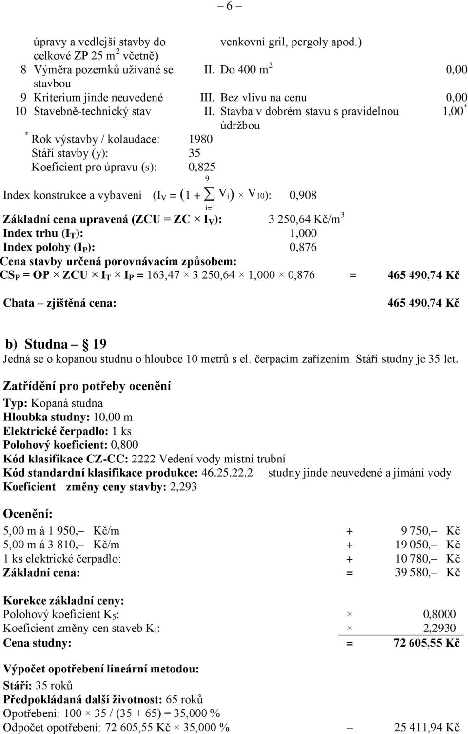 Stavba v dobrém stavu s pravidelnou 1,00 * údržbou * Rok výstavby / kolaudace: 1980 Stáří stavby (y): 35 Koeficient pro úpravu (s): 0,825 9 Index konstrukce a vybavení (I V = (1 + V i) V 10): i=1