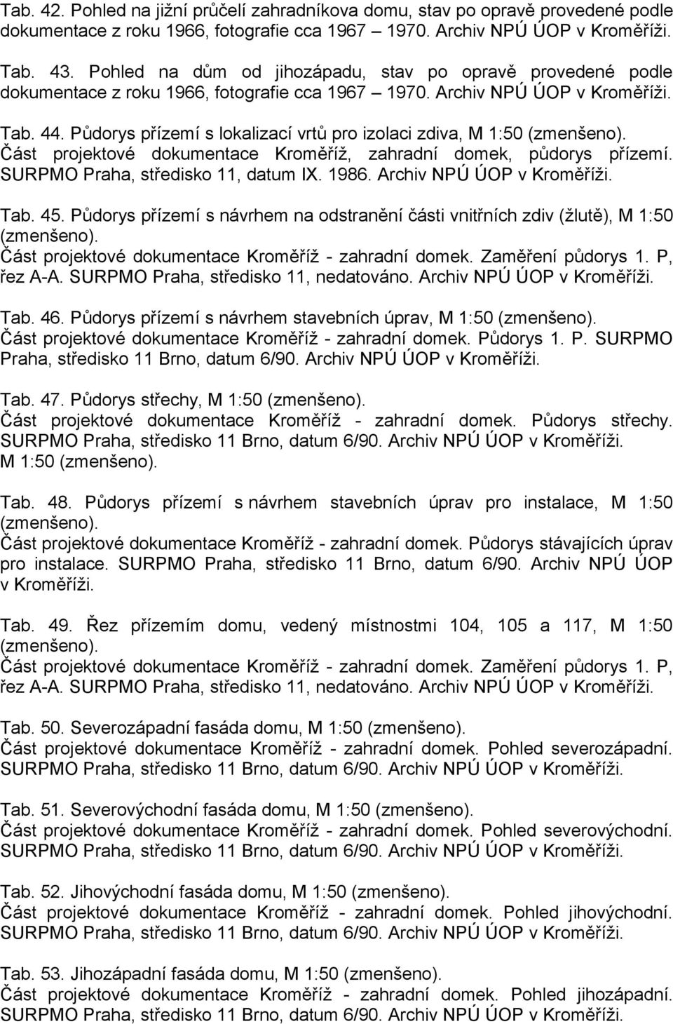 Půdorys přízemí s lokalizací vrtů pro izolaci zdiva, M 1:50 (zmenšeno). Část projektové dokumentace Kroměříž, zahradní domek, půdorys přízemí. SURPMO Praha, středisko 11, datum IX. 1986.