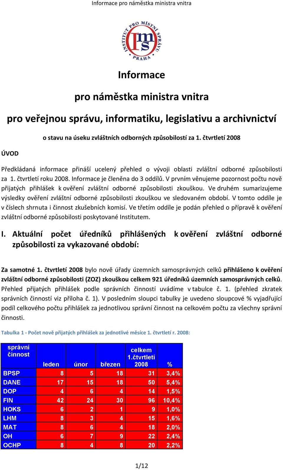 V prvním věnujeme pozornost počtu nově přijatých přihlášek k ověření zvláštní odborné způsobilosti zkouškou.