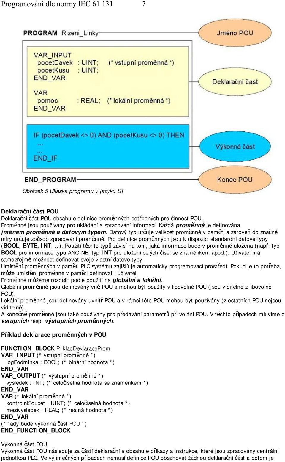 Datový typ určuje velikost proměnné v paměti a zároveň do značné míry určuje způsob zpracování proměnné. Pro definice proměnných jsou k dispozici standardní datové typy (BOOL, BYTE, INT, ).