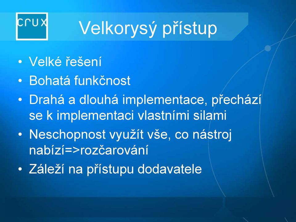 implementaci vlastními silami Neschopnost využít