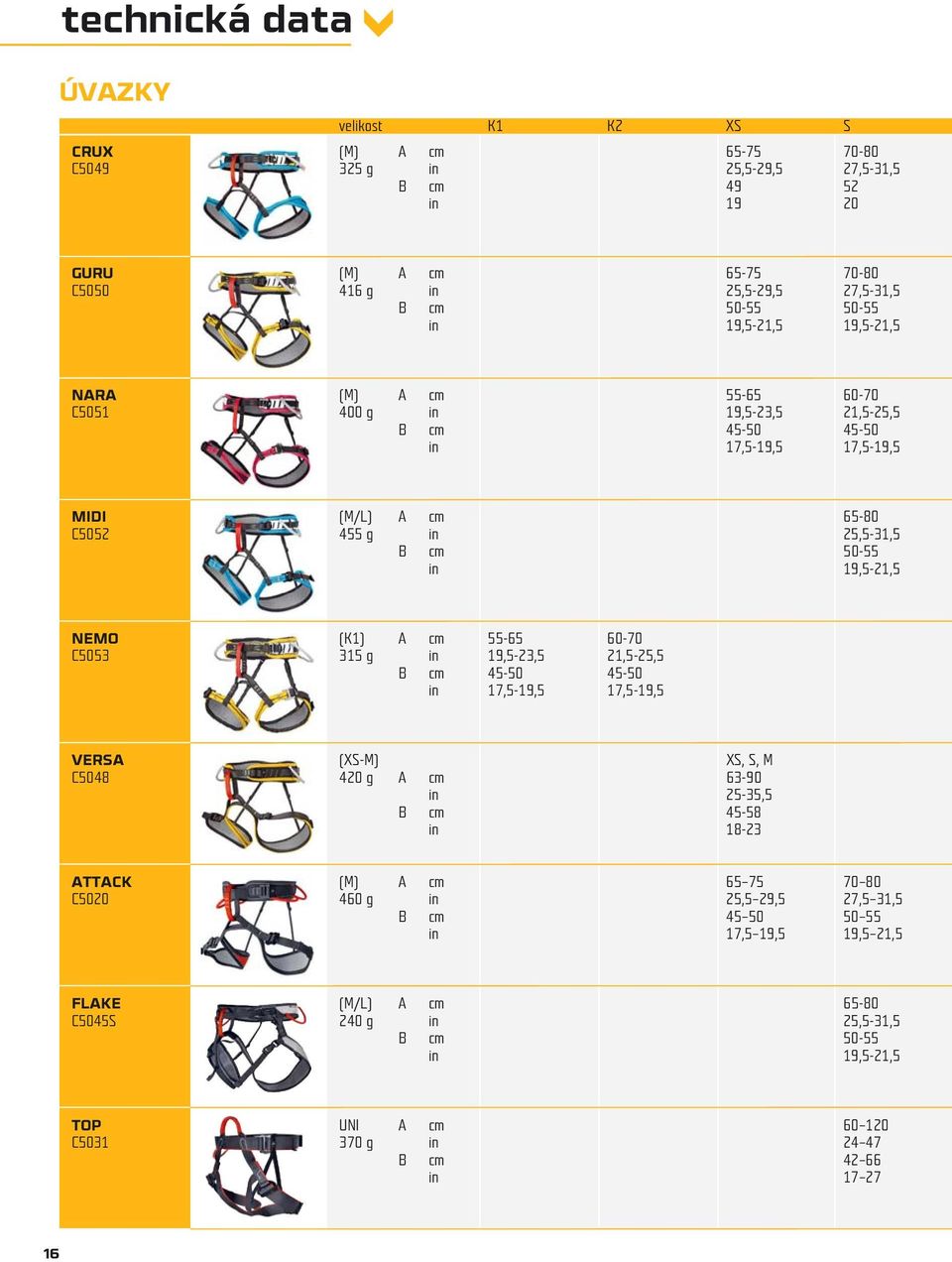 19,5-21,5 NEMO (K1) A cm 55-65 60-70 C5053 315 g in 19,5-23,5 21,5-25,5 B cm 45-50 45-50 in 17,5-19,5 17,5-19,5 VERSA (XS-M) XS, S, M C5048 420 g A cm 63-90 in 25-35,5 B cm 45-58 in 18-23 ATTACK (M)