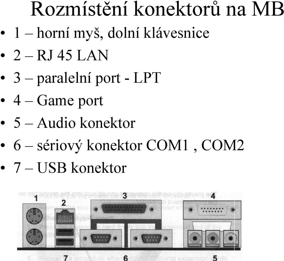 port - LPT 4 Game port 5 Audio konektor 6