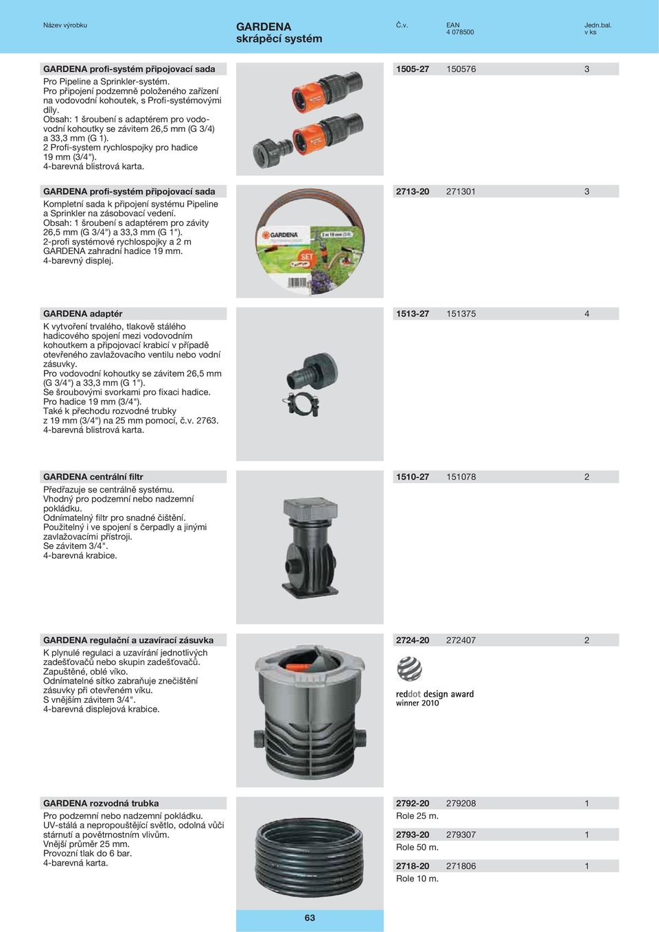 1505-27 150576 3 profi-systém připojovací sada Kompletní sada k připojení systému Pipeline a Sprinkler na zásobovací vedení. Obsah: 1 šroubení s adaptérem pro závity 26,5 mm (G 3/4") a 33,3 mm (G 1").