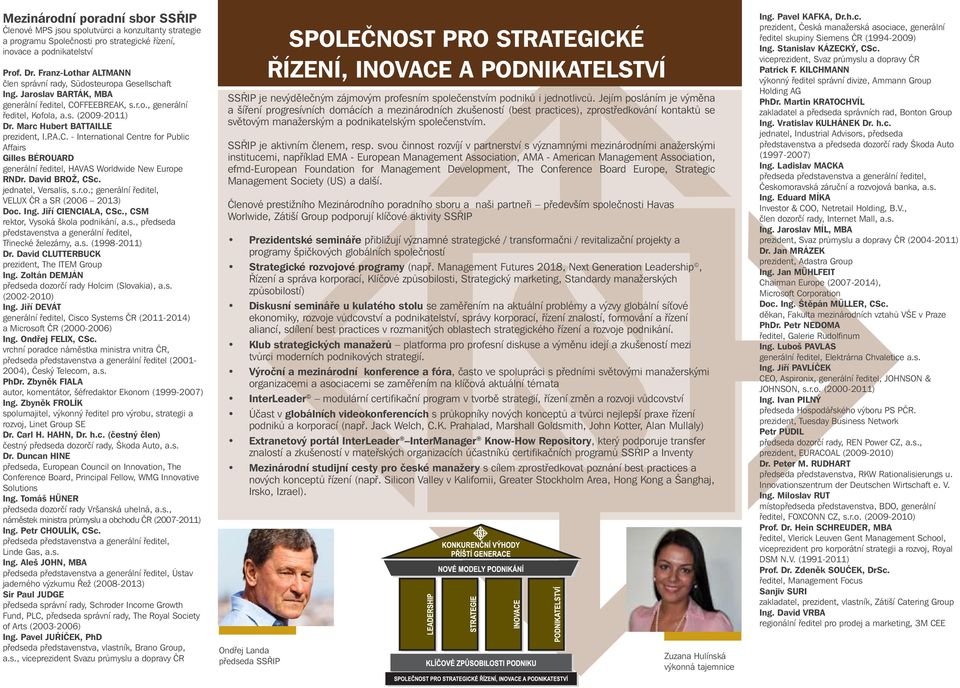 Marc Hubert BATTAILLE prezident, I.P.A.C. - International Centre for Public Affairs Gilles BÉROUARD generální ředitel, HAVAS Worldwide New Europe RNDr. David BROŽ, CSc. jednatel, Versalis, s.r.o.; generální ředitel, VELUX ČR a SR (2006 2013) Doc.
